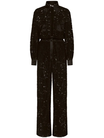 Dolce & Gabbana Lace-trim Long-sleeve Jumpsuit In Black