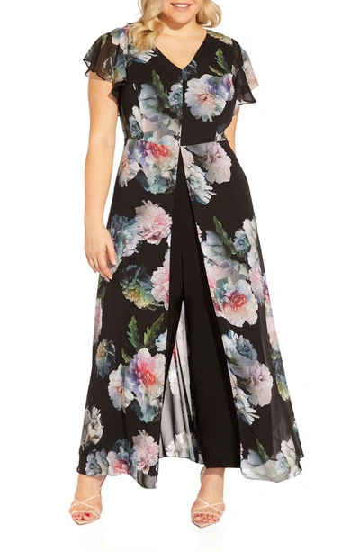 Adrianna Papell Floral Jumpsuit In Black Multi