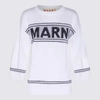 Marni Logo Jacquard Cotton Knit Sweater In Lily White