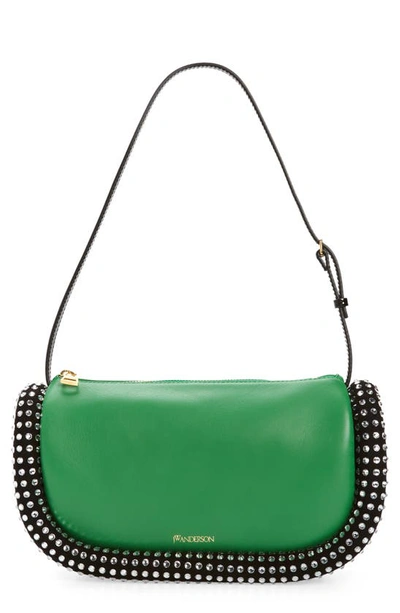 Jw Anderson Bumper Crystal Embellished Leather Shoulder Bag In Green/ Black