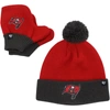 47 INFANT '47 RED/PEWTER TAMPA BAY BUCCANEERS BAM BAM CUFFED KNIT HAT WITH POM AND MITTENS SET