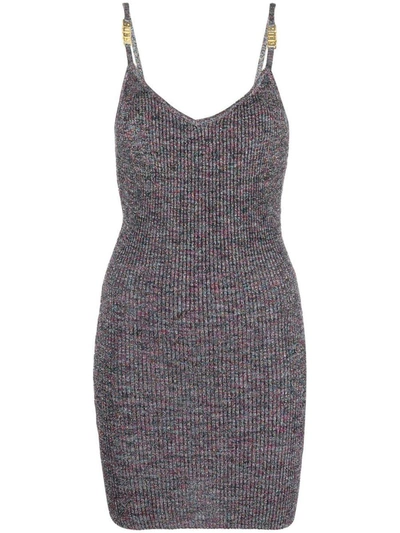 Gcds Logo-strap Knitted Mini Dress In Grey