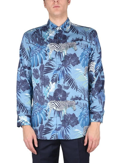 Etro Foliage And Zebra Print Shirt In Blue