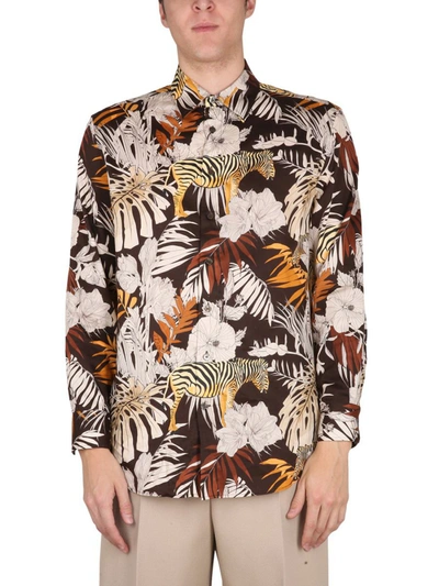 Etro Foliage-print Cotton Shirt In Brown