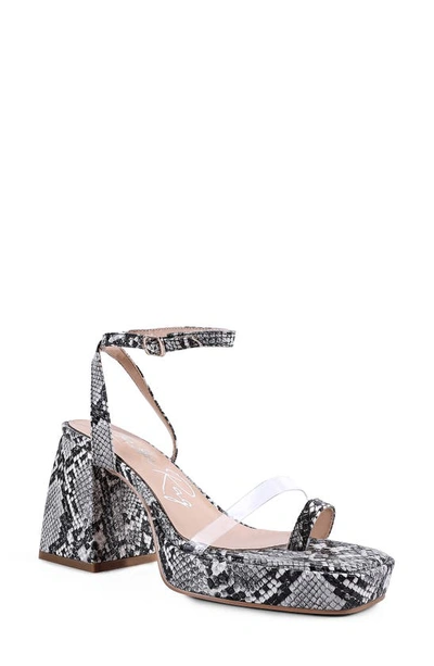 London Rag Such Flirt Snake Embossed Block Heel Sandal In Black
