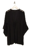 Boho Me Lace Trim Cover-up Tunic Top In Black