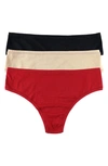 Hanky Panky Set Of 3 Play Natural Thong In Bla/ Cha/ Ca