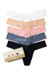 Hanky Panky Women's Supima Cotton Low Rise Thong 5 Pack Underwear, 8915815pk In White/ Chai/ Rose Pink/ Wine