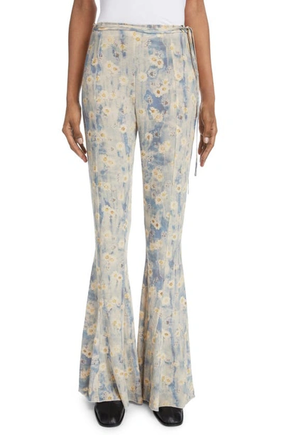 Acne Studios Floral Print Flared Trousers In Blue,beige