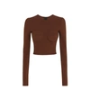 Dolce & Gabbana Long Sleeve Crop Stretch Jersey Corset Top In Brown