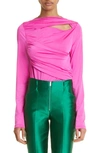 VICTORIA BECKHAM LONG SLEEVE STRETCH SHINE WRAP TOP