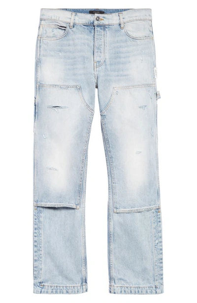 Amiri Straight Carpenter Style Trousers With Distressed Detailing In Blue