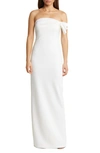 Black Halo Patricia Ruffled Ponte Gown In Whip Cream