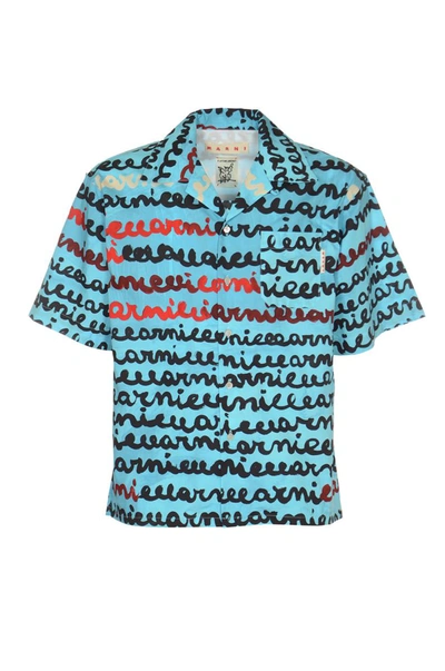 Marni Logo-print Shirt In Blue