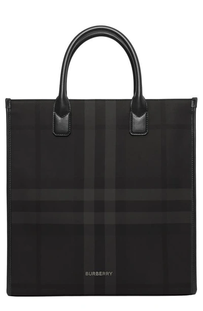 Burberry Check Slim Tote Bag In Charcoal