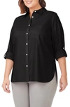 Foxcroft Cole Roll Sleeve Button-up Shirt In Black