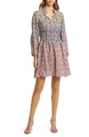 VINCE CAMUTO VINCE CAMUTO FLORAL SMOCKED WAIST LONG SLEEVE DRESS