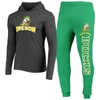 CONCEPTS SPORT CONCEPTS SPORT GREEN/HEATHER CHARCOAL OREGON DUCKS METER LONG SLEEVE HOODIE T-SHIRT & JOGGER PAJAMA 