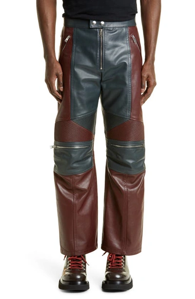 Bottega Veneta Colorblock Leather Biker Pants In Merlot / Graphite