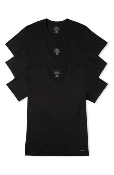 Calvin Klein Men's Cotton Classics Short Sleeve V-neck T-shirts Classic Fit In Black
