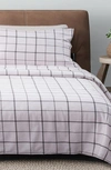 Woven & Weft Turkish Cotton Windowpane Printed Flannel Sheet Set In Windowpane - White / Grey