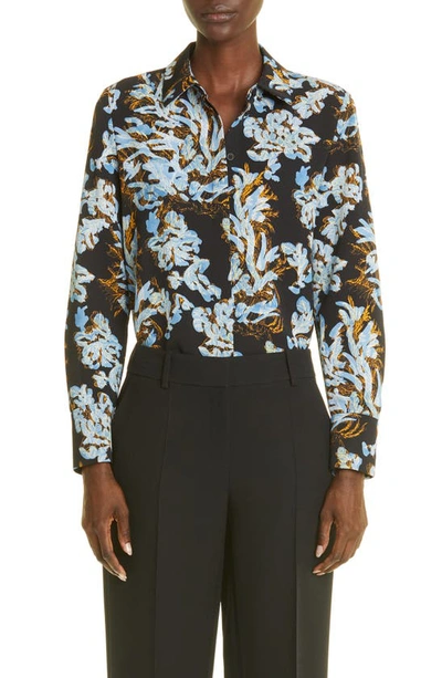 Lafayette 148 Scottie Abstract-print Button-down Blouse In Black Multi