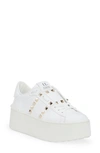 Valentino Garavani Flatform Rockstud Untitled Trainer In Calfskin And Wool Woman White 39 In 0bo Bianco