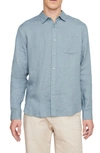 Vince Long-sleeve Linen Shirt In Dark Teal