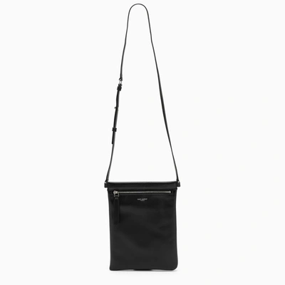 Saint Laurent Foil Logo Leather Flat Crossbody Bag In Noir