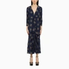 Rixo London Rose Feather-print Ruffled Silk Maxi Dress In Blue
