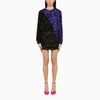 Rotate Birger Christensen Color Block Sequined Mini Dress With Long Sleeves In Blue