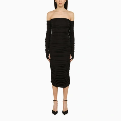 THE ANDAMANE THE ANDAMANE | BLACK DRAPED MIDI DRESS,T130105BTJP073/M_ANDAM-BLK_102-42