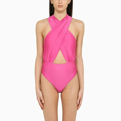 The Andamane Hola Stretch Lycra Halterneck Bodysuit In Pink