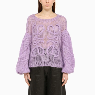 Loewe Anagram Open-knit Mohair-blend Sweater In Purple