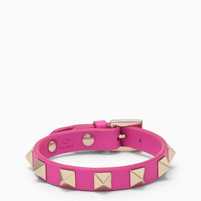 Valentino Garavani Rockstud Leather Belt Bracelet In Pink Pp