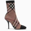 Burberry Leather-trimmed Checked Knitted Ankle Boots In Brown