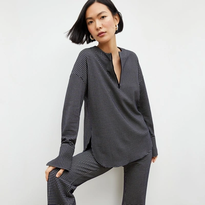 M.m.lafleur The Tully Top - Stretch Houndstooth In Black / White