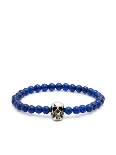 Alexander Mcqueen Skull-motif Beaded Bracelet In Blue