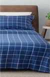 Woven & Weft Turkish Cotton Windowpane Printed Flannel Sheet Set In Windowpane - Navy / White