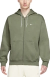 Nike Men's Solo Swoosh Full-zip Hoodie In Oil Green/ White