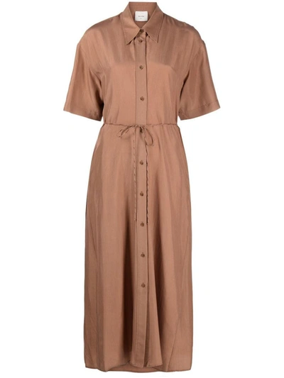 Alysi Tie-waist Shirt Dress In Beige