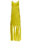 Stella Mccartney Viscose Satin Dress With Applied Fringes In Green