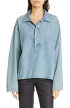 Nili Lotan Harper Cotton-linen Denim Shirt In Light Wash