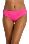 La Blanca Shirred Banded Hipster Bikini Bottoms In Pop Pink