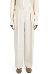 The Row Marcelina Pleated Wool And Silk-blend Wide-leg Pants In Eggshell