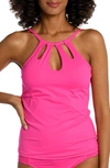 La Blanca High Neck Tankini Top In Pop Pink