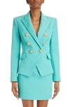Balmain Double-breasted Grain De Poudre Wool Blazer In Aqua Green