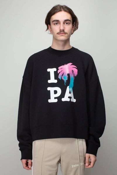 Palm Angels I Love Pa Cotton Crewneck Sweatshirt In Black
