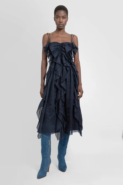 Chloé Voile Midi Dress With Ruffle Details In Blue