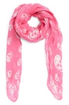 Alexander Mcqueen Silk Chiffon Skull Print Scarf, Pink/sky Blue